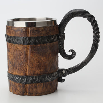 1pc Antique Viking Beer Mug - Wooden Barrel Cup with Stainless Steel Liner - Perfect Gift for Beer Lovers
