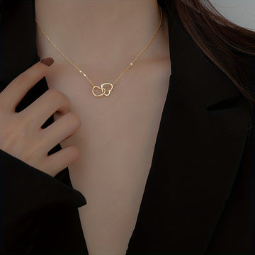 1pc, Double Peach Heart Necklace - Stylish Metal Alloy Jewelry for Women, Perfect for Mother's Day, Valentine's Day, and Birthdays - Clothing Accessory and Festival Gift