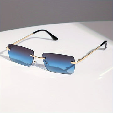 Rimless Rectangle For Women Men Summer Gradient Metal Outdoor Sun Shades