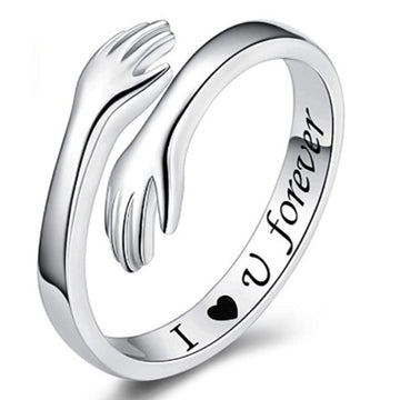 Exquisite Embrace Ring Silver Plated Adjustable Cuff Carved 'i Love U Forever' Inside First Dating Gift For Perfect Birthday Chrismas Decor