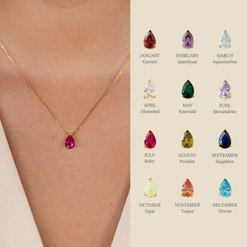 Colorful Water Drop Pendant Necklace Embellished With Birthstones Elegant Bohemian Style Personality Gift For Women
