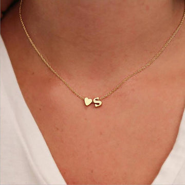 Initial Letter Heart Pendant Clavicle Chain Necklace