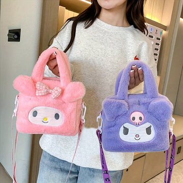Sanrio Plush Tote Bag, Kawaii Kuromi Cinnamoroll Melody Cartoon Anime Handbag,