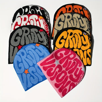 Unisex Alphabet Embroidered Knit Beanie Hat Casual Acrylic Stretch