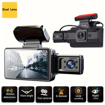 7.62 Cm Dual Lens Dash Cam Loop Recording, Night Vision, Wide Angle For Cars