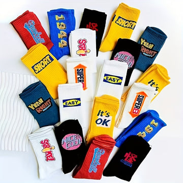 5/10 Pairs Letter Print Socks, , Women's Stockings ./MH