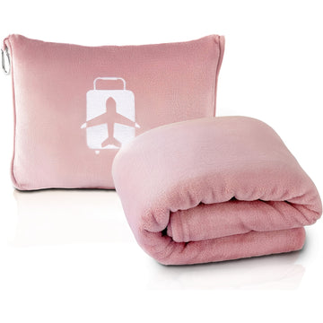 Soft Blanket And Pillow Set For Travel - Premium Soft 2 In 1 Airplane Blanket With Soft Bag Pillowcase, Hand Luggage Sleeve And Backpack Clip Easter Gift Halloween, Christmas Gift