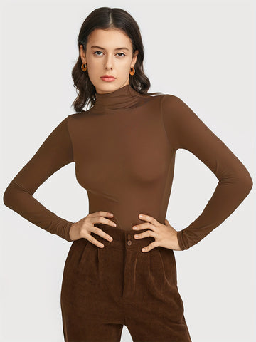 Women's High Neck Long Sleeve Turtleneck Top .