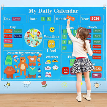 My First Daily Calendar - Preschool Classroom Essentials, Circle Time Learning Center, Week Chart For Children To Learn, Classroom Calendar For Kids Halloween Christmas Gift