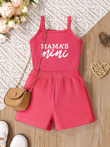 2pcs Toddler Girls Letter "MAMA'S MINI" Graphic Cami Top