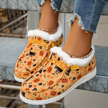 Women's Pumpkin & Cat Print Canvas Shoes,
