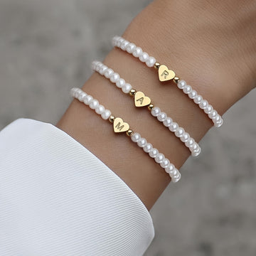 1pc Classic Initial A-Z Lettering Heart Faux Pearl Beaded Bracelet, Elegant Party Jewelry Birthday Gift For Teen Girls