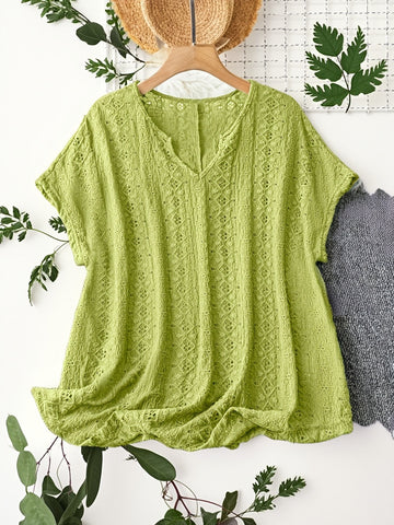 Plus Size - Women'S Elegant V-Neck Bat Sleeve T-Shirt - Slim Fit,