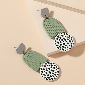U Shape Round Sheet Decor Cow Pattern Dangle Earrings Polymer Clay Texture Elegant Vacation Style Holiday Ear Ornament Female Gift