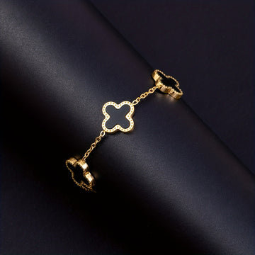 Elegant Classic Versatile Black Four-Leaf Clover Bracelet, 18k Golden Plated, Ideal Choice For Gift