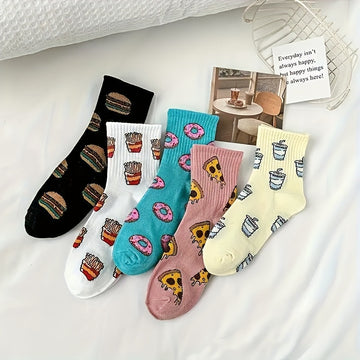 5 Pairs Cartoon Hamburger French a, Socks, Women's Stockings & Hosiery./MH