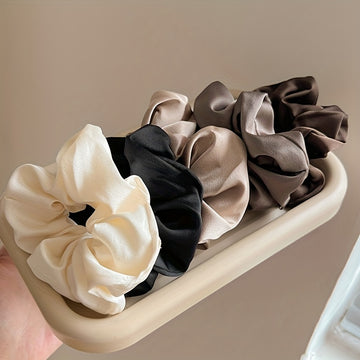 5pcs Elegant Satin Scrunchies - Soft, High Elasticity Hair Ties for Women & Girls, Solid Colors