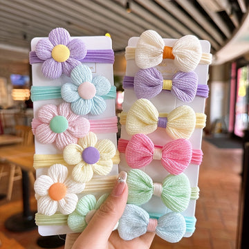 6/8/12/20pcs New Cute Sweet Flower Bow Girls Women Elastic Hair Bands Hair Ties Princess Hair Accessories Headwear