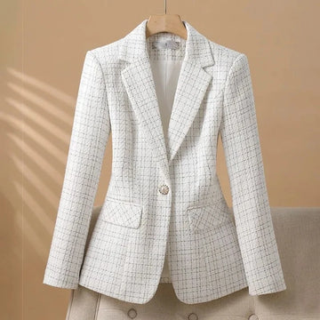 Fashionable White Checkered Suit Jacket For Women .