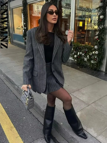 XNWMNZ Women's Fashion Pinstripe Blended Blazer.