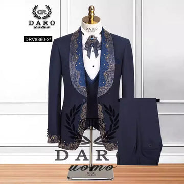 Elegant Groom Wedding Tuxedo Formal Prom Party Male Suit Slim (Blazer+Vest+Pants)
