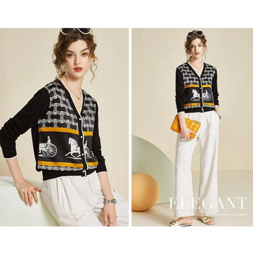 Spring and Autumn New Woven Wool Cardigan Women's V-neck.