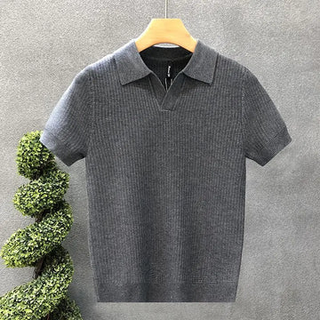 Men's Polo Shirt, Korean Style Slim Fit Collar Solid Color Casual Thin Sleeve Trendy Knit Top
