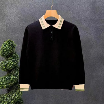 Spring Autumn Men's Light Luxury turn-down collar Knitted Polo Shirt Solid Color Long-sleeved Pullover Knitwear Streetwear