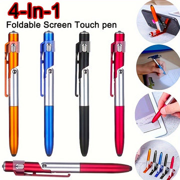1pc Multi-function 4-in-1 Foldable Ballpoint Pen Stylus (Flashlight + Support) For Tablet Cellphone Gift For Birthday/Easter/President's Day