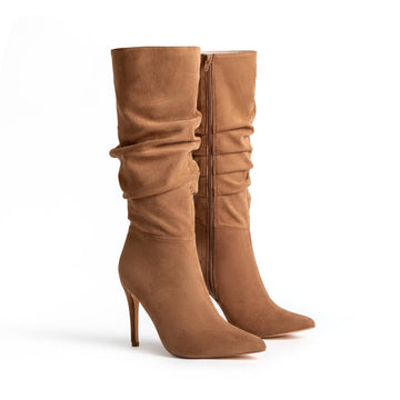Stylish Women's Long Boots - Pleated Design, /MH