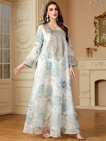 Muslim Women's Floral Print Abaya ./MH