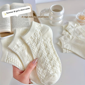 5 Pairs, White JK Socks, Women's Short Socks, /MH
