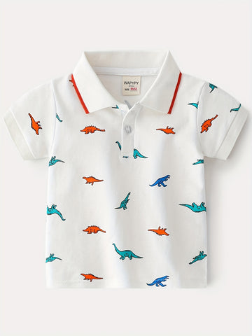 Toddler Boys Dinosaur Graphic Button Short Sleeve Cotton Casual Polo Shirt Top Kids Summer Clothes