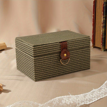 1pc PU Wooden Clamshell Storage Box, With Imitation Straw Texture, Jewelry Box, Rectangular Gift Box, Desktop Decoration, Hidden Storage, Special Gift Box, Home Decor Art & Craft Supplies, valentine's day wedding decor
