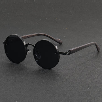 Round Metal Frame, Wood Grain Temples, Fashionable Eyewear for Men & Women,