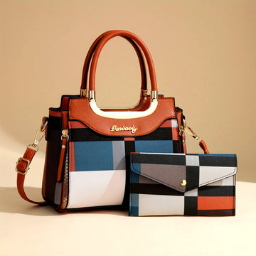 CHROSGEKEIDI Elegant Plaid Tote and Crossbody Bag Set,