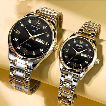 2pcs Luxury Couples Quartz Watch Business Leisure Fashion Analog Calendar Wrist Watch Valentines Gift For Men Women Date Watch