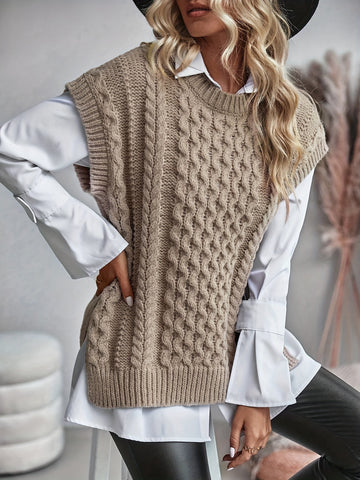 Casual Knitted Vest Top, Round Neck Sweater Hooded Vest,