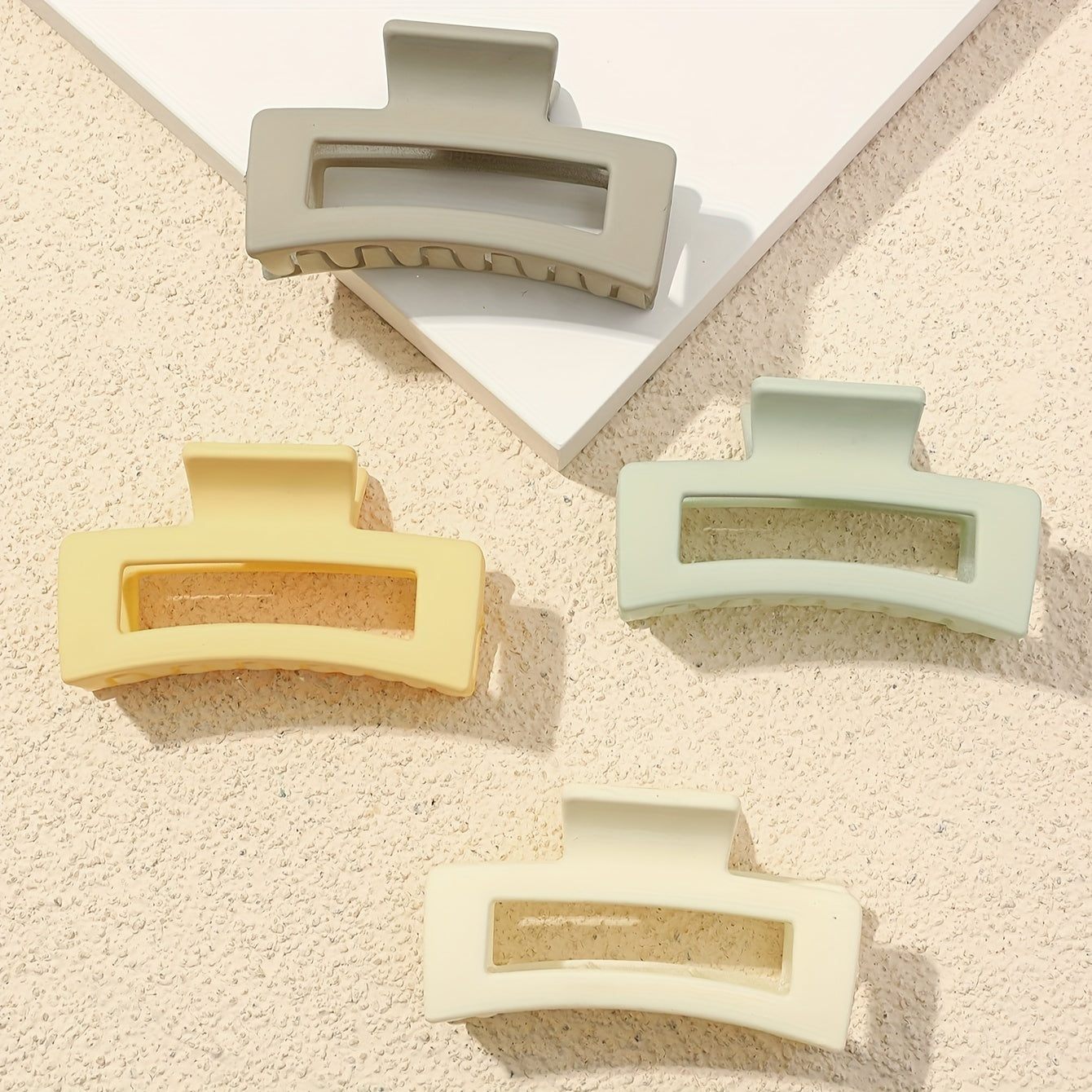 4pcs Solid Color Hollow Out Rectangular Hair Claw Clips Large Rectangular Hair Grab Clips Trendy Hair Accessories For Women And daily use
