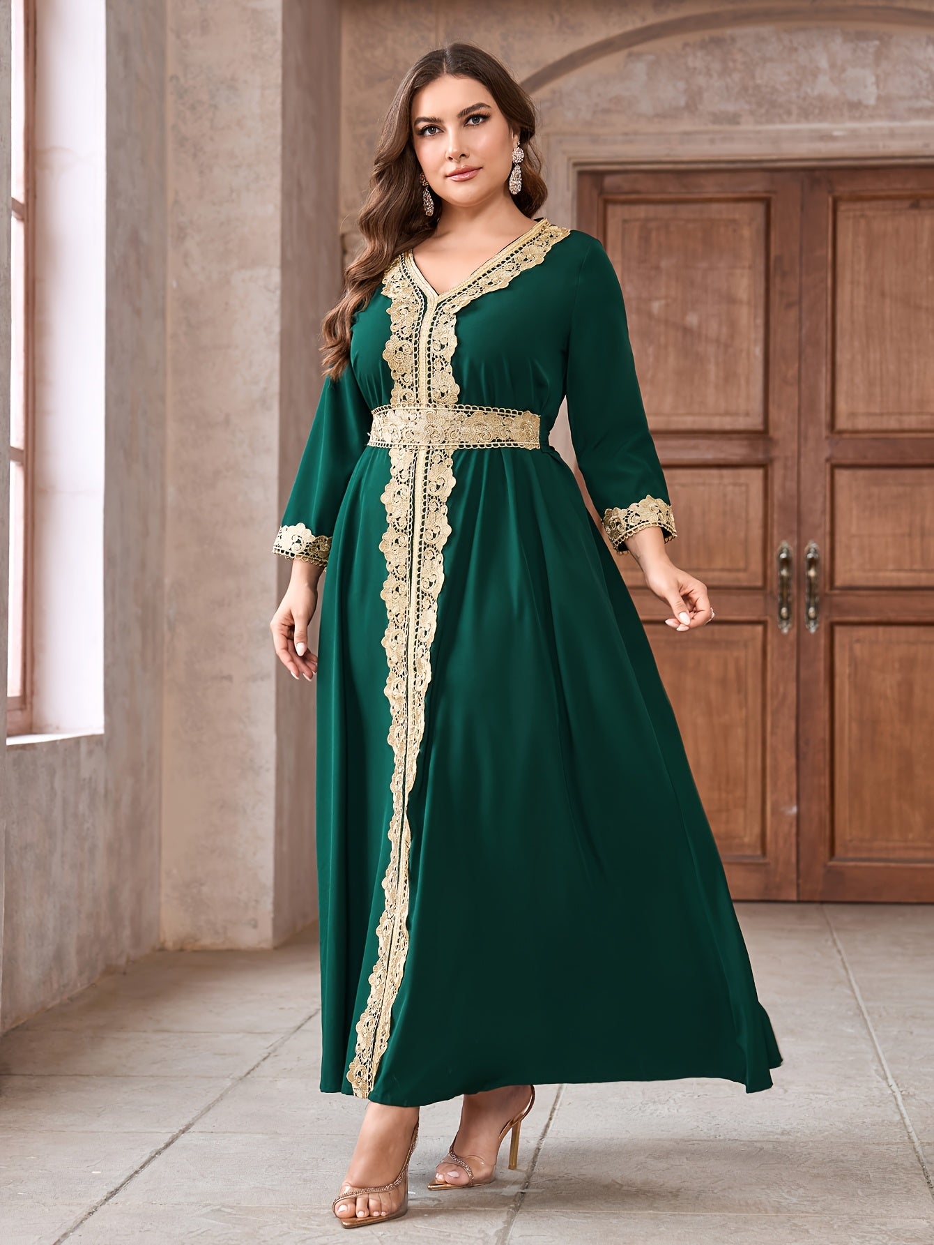 Plus Size - Elegant Emerald Green Traditional Muslim Dress -./MH