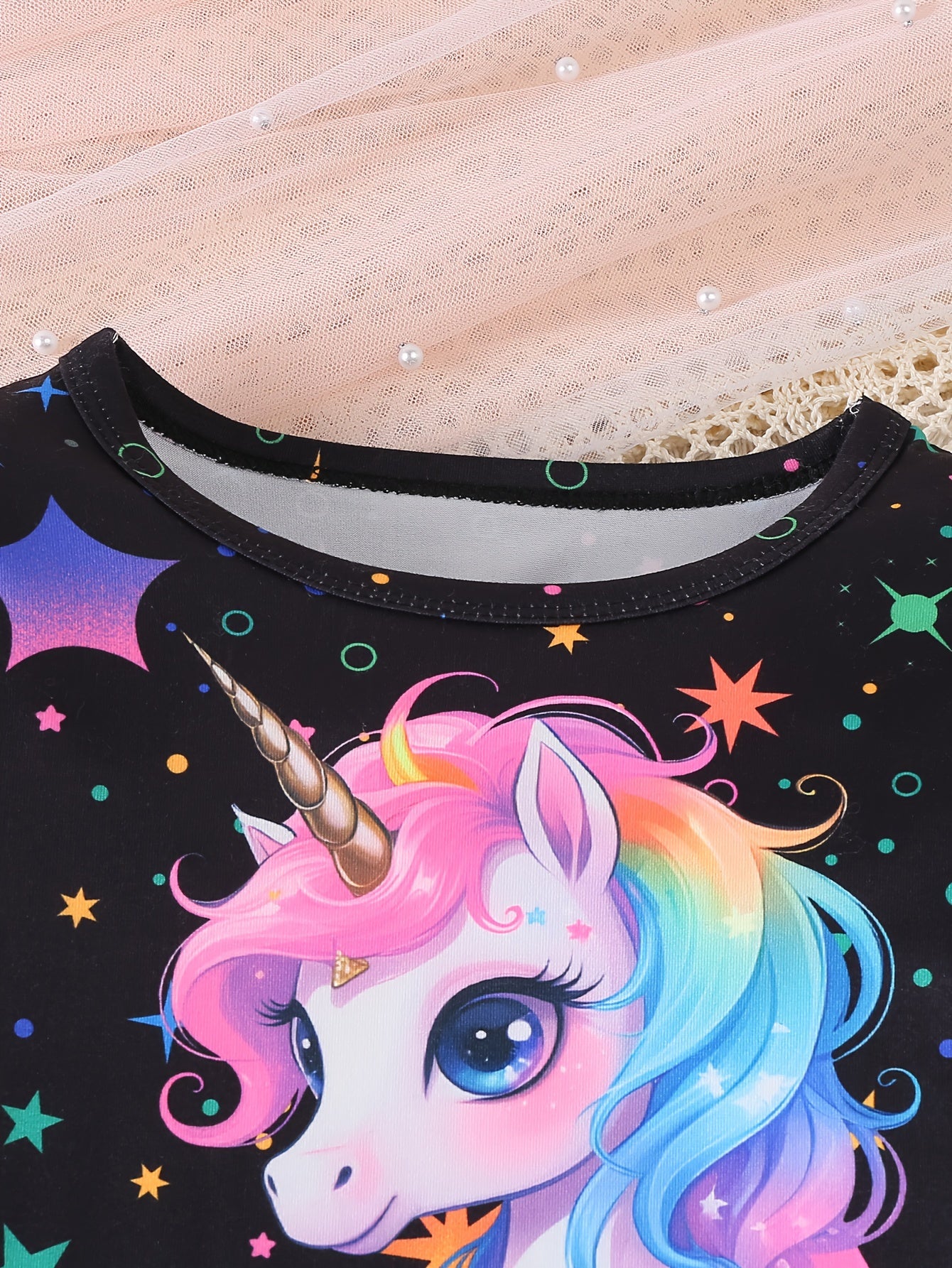 Girl'S 2pcs Starry Night Pajama Set with Long Sleeve.