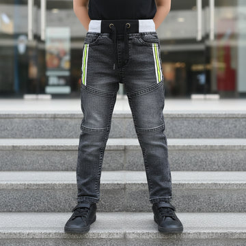Boys Grey Denim Jogger Pants Ages 7 to 12 - Comfortable Everyday Denim Trousers with Neon Detail | MH