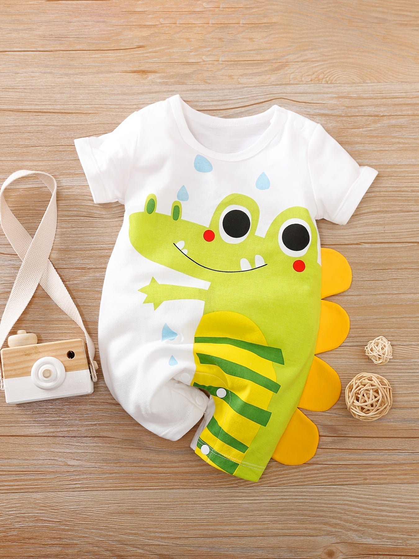 Baby Boys' Short Sleeve Romper Jumpsuit - Cute Cartoon Crocodile Print,