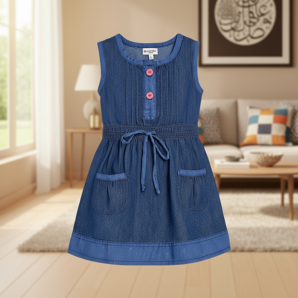 Stylish Girls Denim Cut-Collar Tunic with Printed,Sizes(2-12Years) | MH