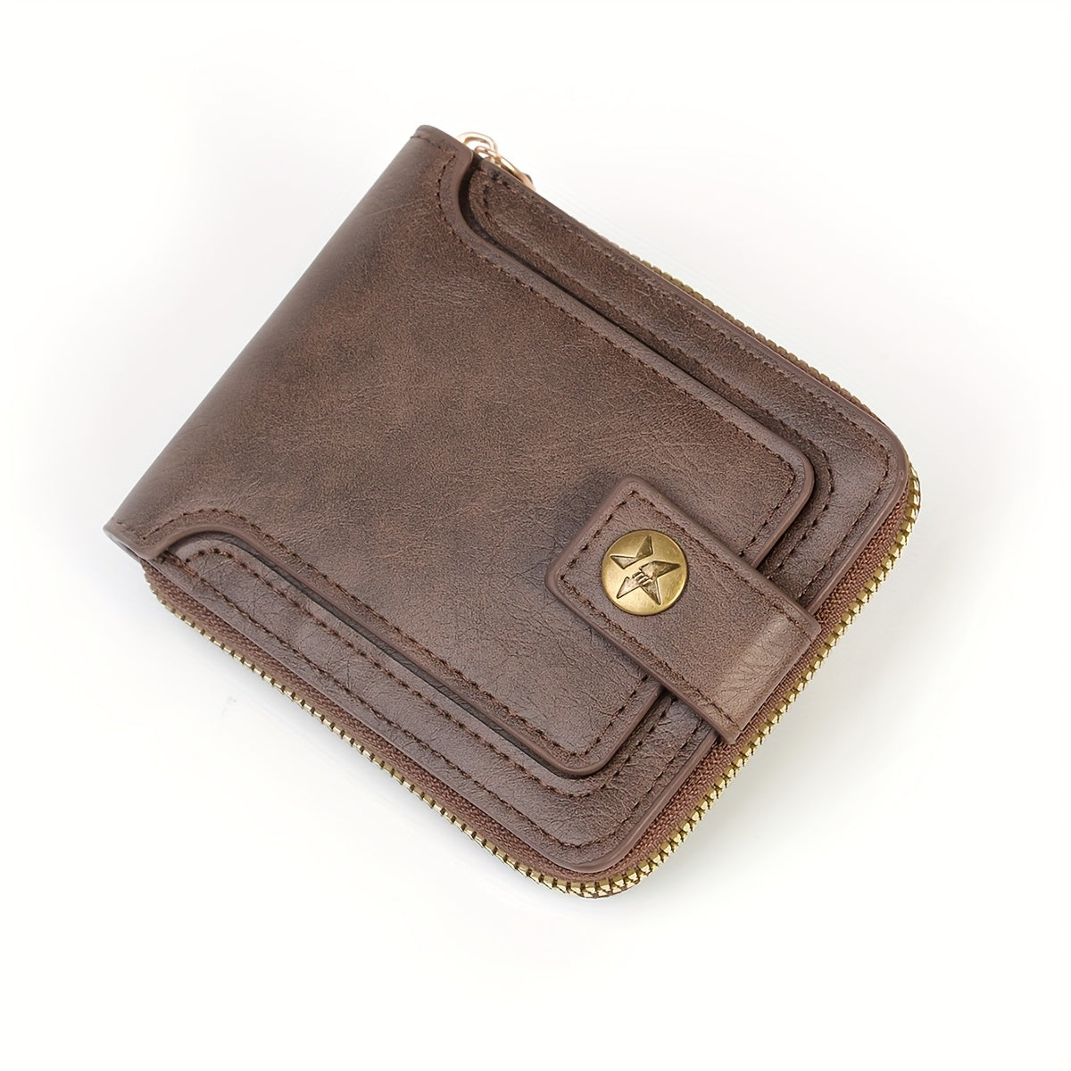 1pc Men's PU Leather Solid Color Business Wallet, Card Holder With Zipper & Button, Valentine's Day Gift For Men