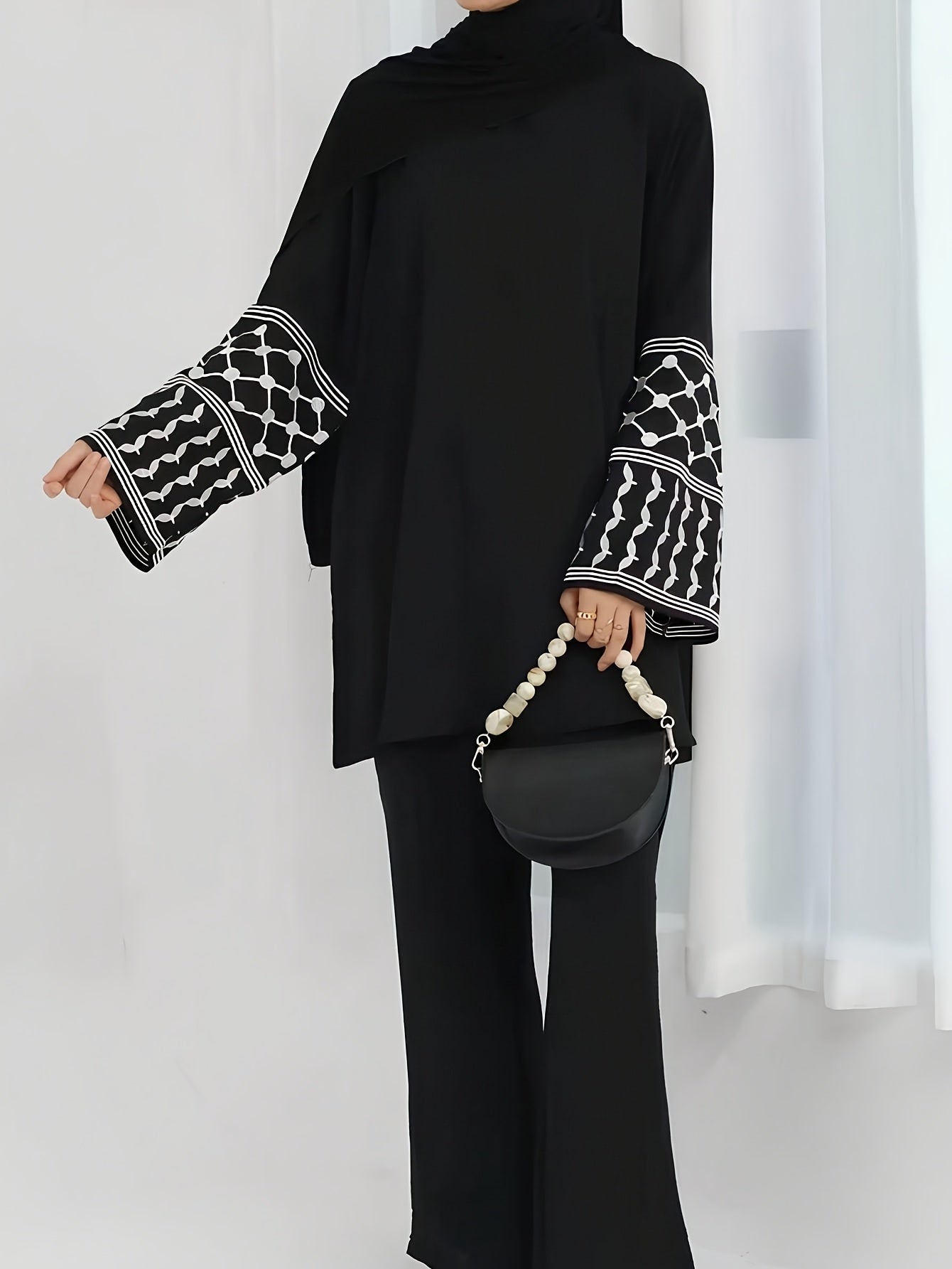 Women'S Arab Dress Set! Black Ethnic Embroidered ./MH
