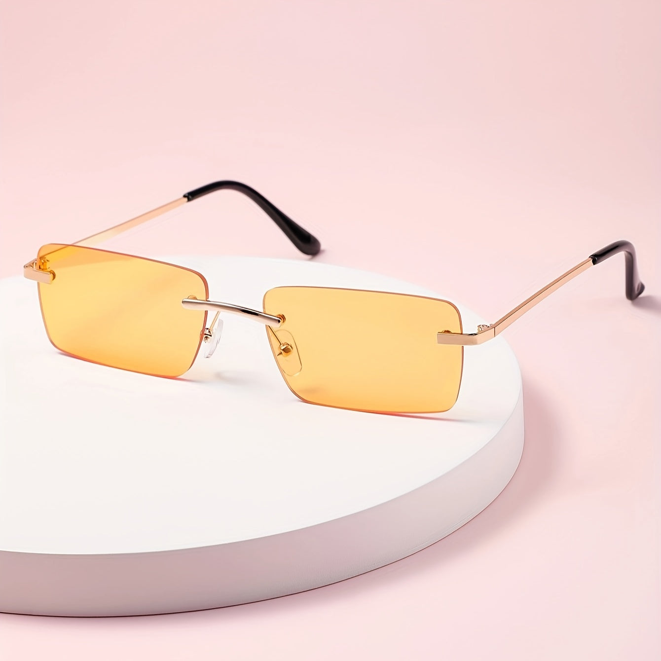 Rimless Rectangle For Women Men Summer Gradient Metal Outdoor Sun Shades