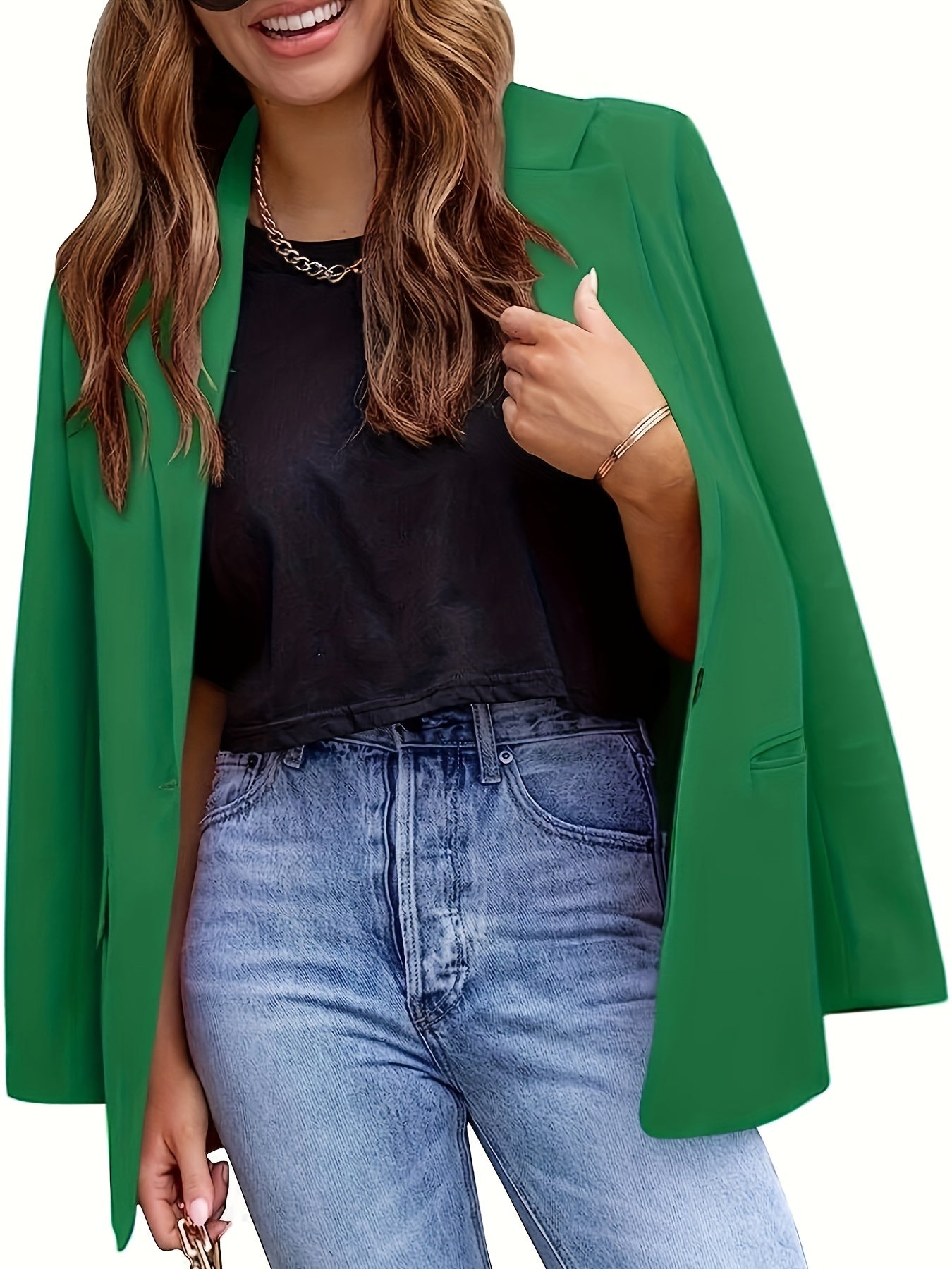 Solid Color Single Breasted Blazer, Elegant Long Sleeve Outwear .