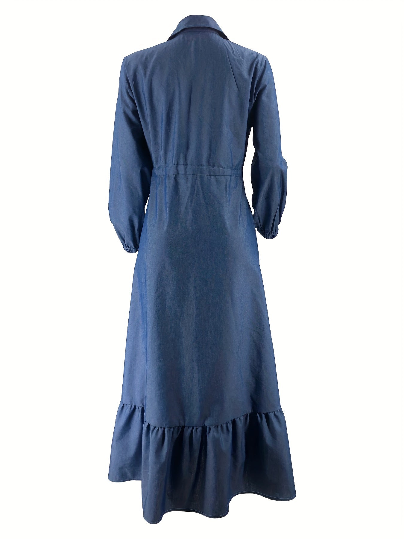 Solid Button Front Kaftan, Casual Long Sleeve Ruffle Hem Dress Without Hijab, /MH