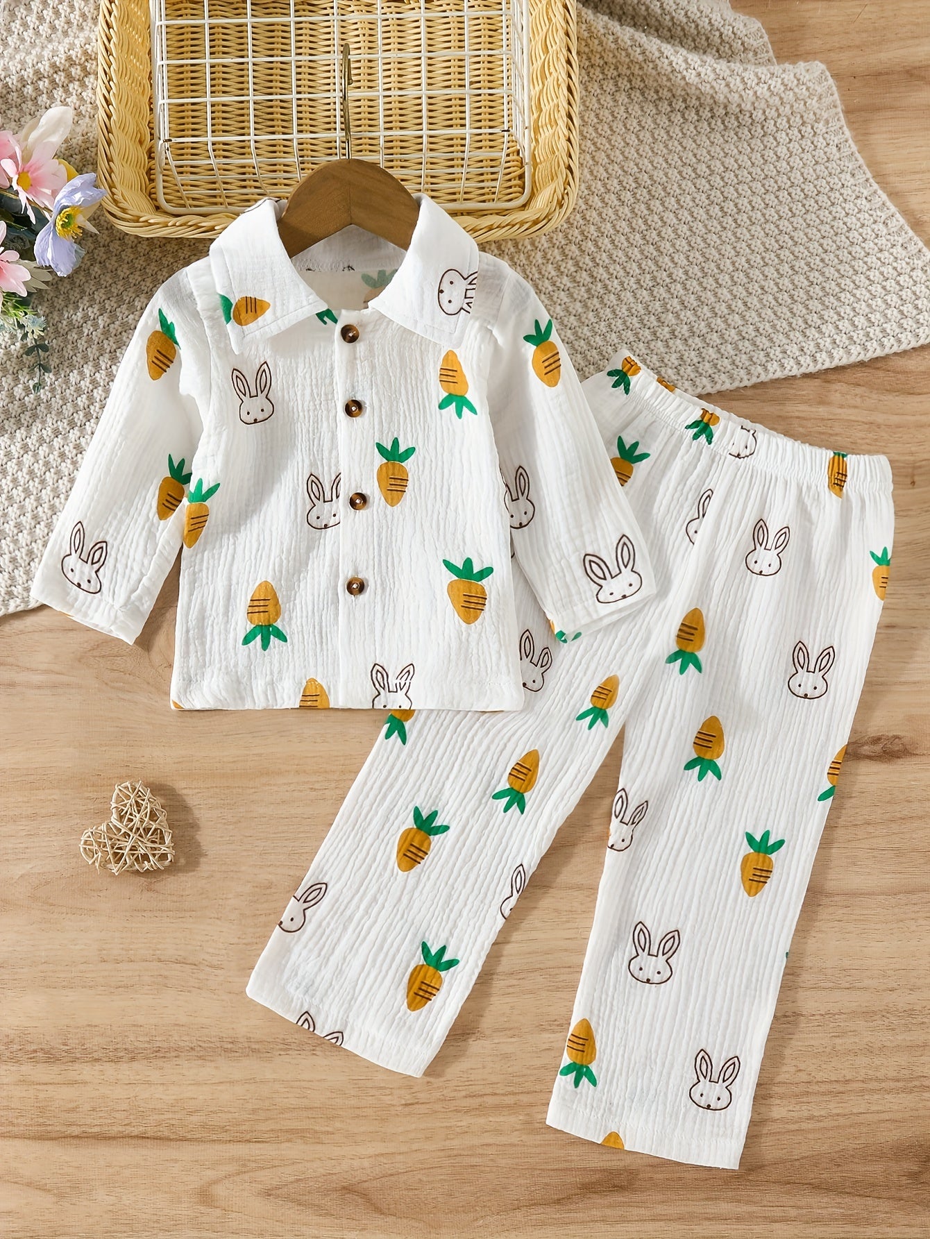 Baby's Cute Cartoon Graphic Pajamas Set Long Sleeve Top & Pants Outfit, Loungewear